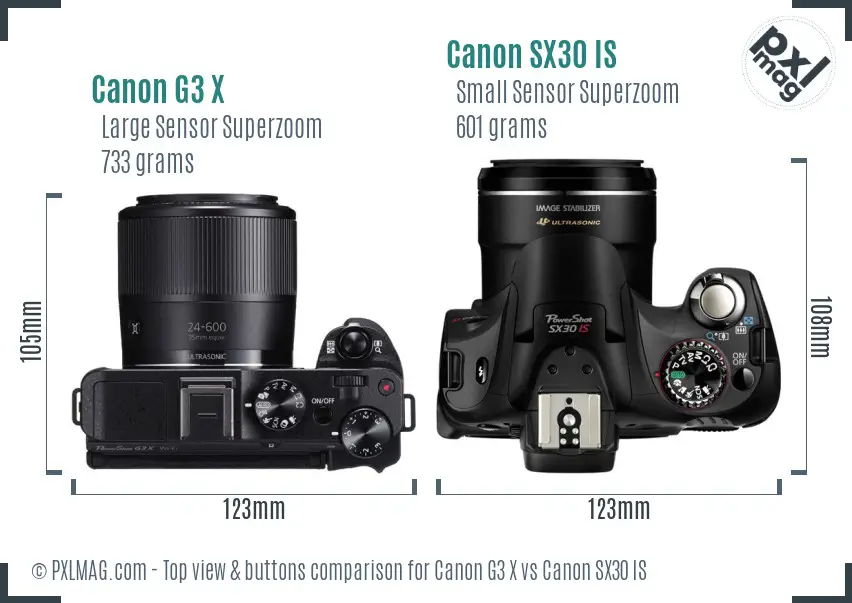 Canon G3 X vs Canon SX30 IS top view buttons comparison