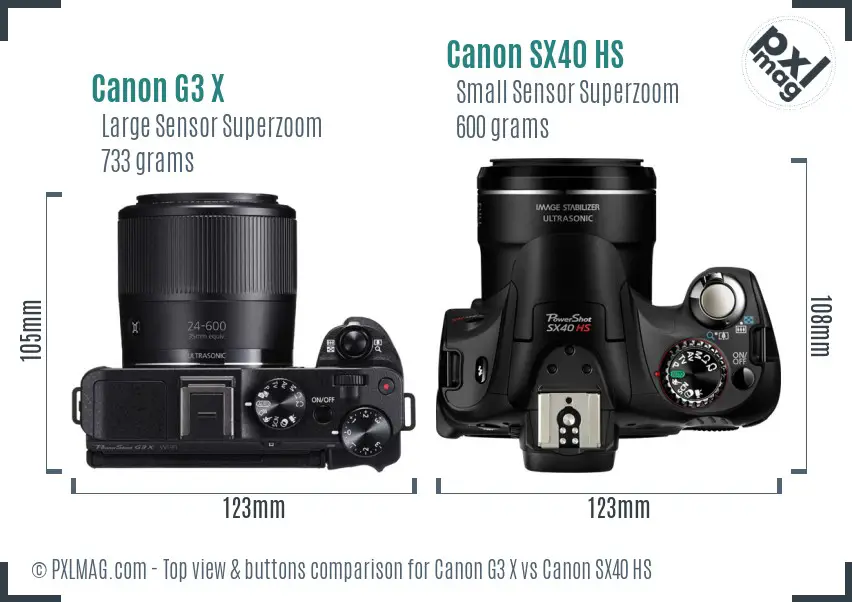 Canon G3 X vs Canon SX40 HS top view buttons comparison