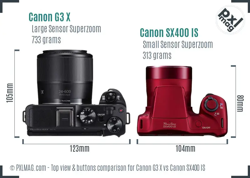 Canon G3 X vs Canon SX400 IS top view buttons comparison