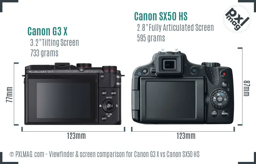 Canon G3 X vs Canon SX50 HS Screen and Viewfinder comparison