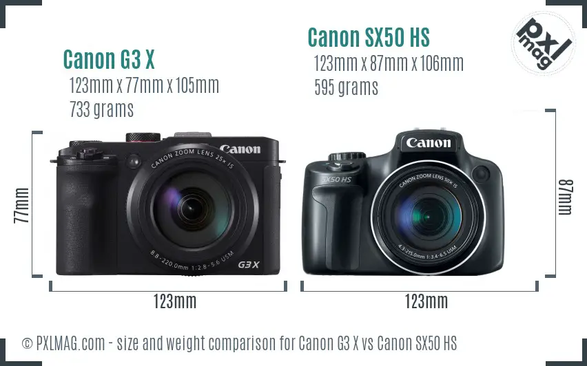 Canon G3 X vs Canon SX50 HS size comparison