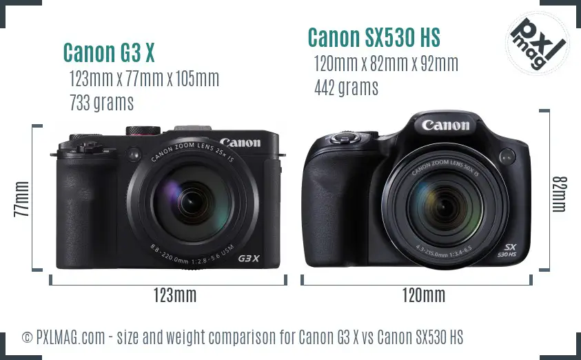 Canon G3 X vs Canon SX530 HS size comparison