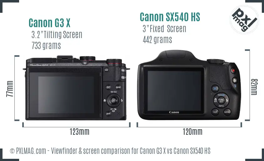Canon G3 X vs Canon SX540 HS Screen and Viewfinder comparison
