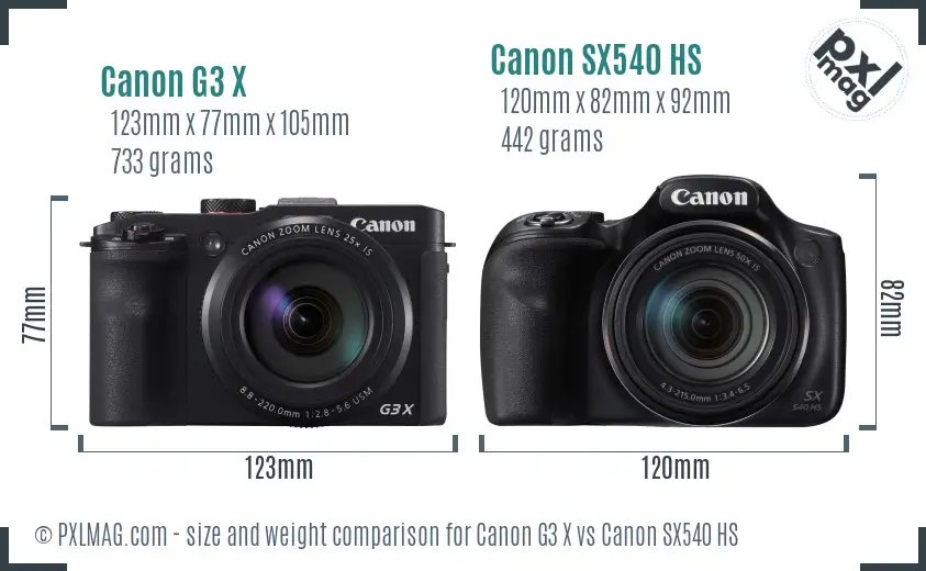 Canon G3 X vs Canon SX540 HS size comparison