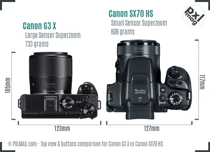 Canon G3 X vs Canon SX70 HS top view buttons comparison