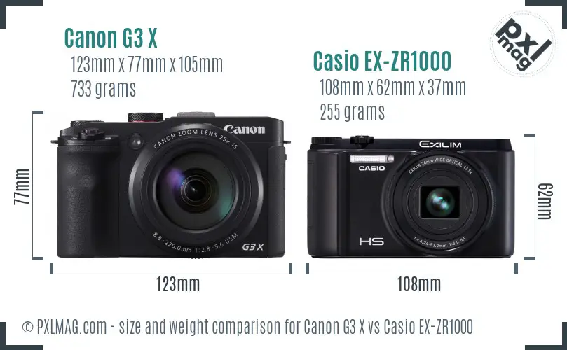 Canon G3 X vs Casio EX-ZR1000 size comparison