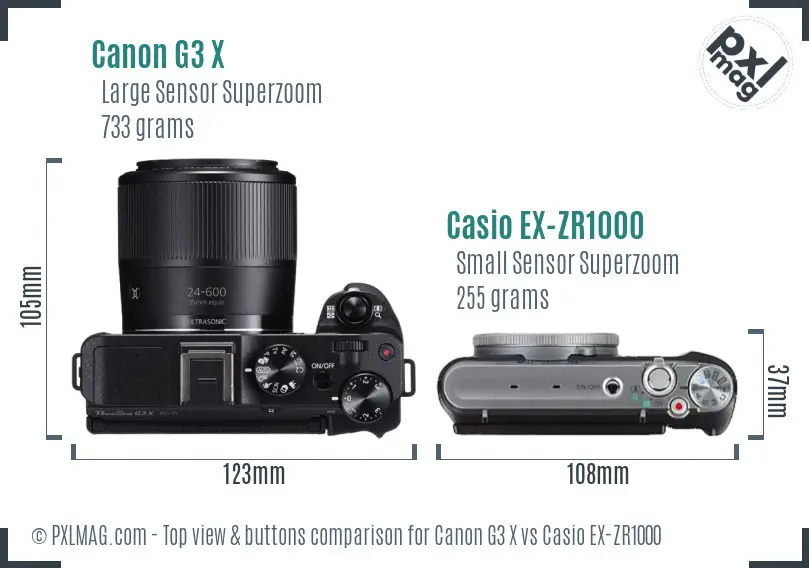 Canon G3 X vs Casio EX-ZR1000 top view buttons comparison