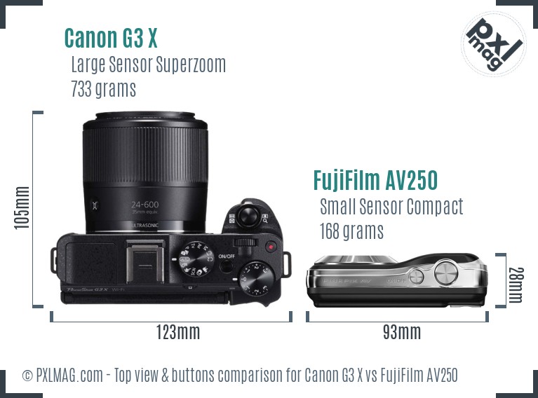 Canon G3 X vs FujiFilm AV250 top view buttons comparison