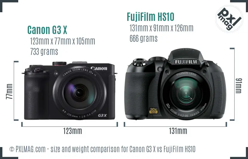 Canon G3 X vs FujiFilm HS10 size comparison
