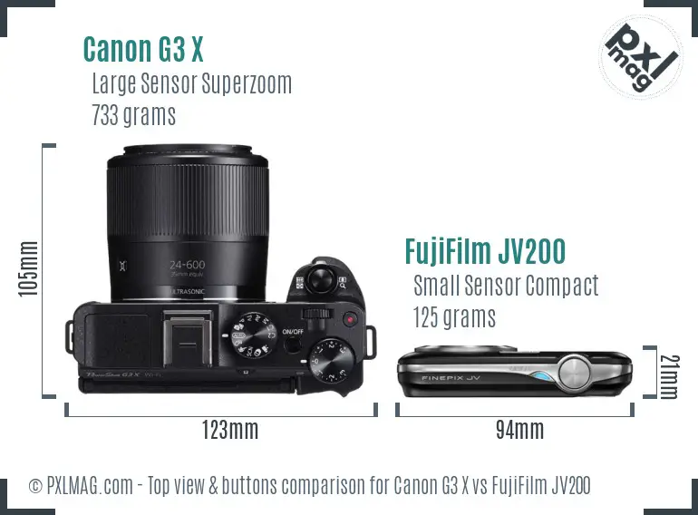 Canon G3 X vs FujiFilm JV200 top view buttons comparison