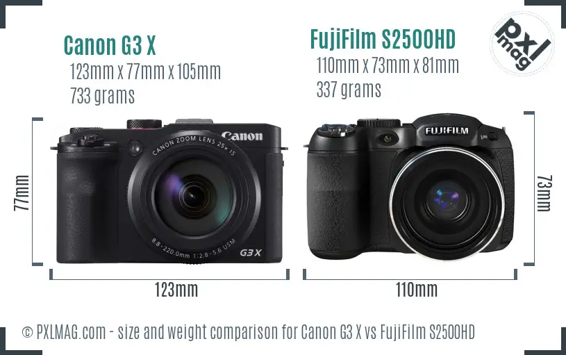 Canon G3 X vs FujiFilm S2500HD size comparison