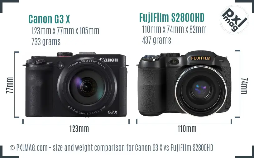 Canon G3 X vs FujiFilm S2800HD size comparison