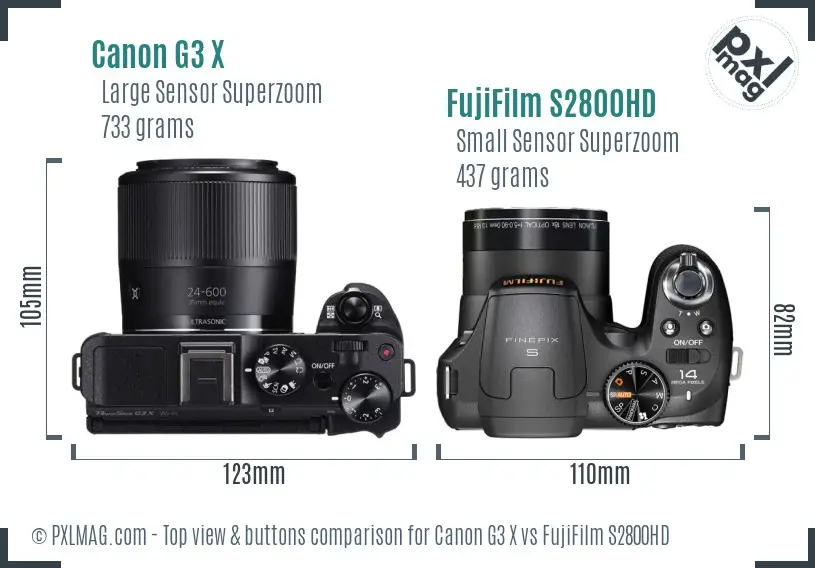 Canon G3 X vs FujiFilm S2800HD top view buttons comparison