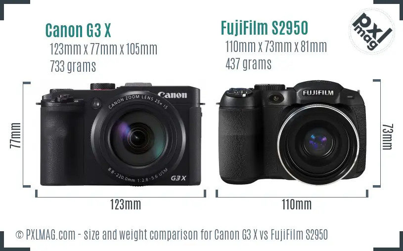 Canon G3 X vs FujiFilm S2950 size comparison