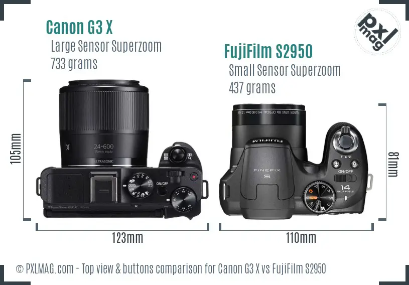 Canon G3 X vs FujiFilm S2950 top view buttons comparison