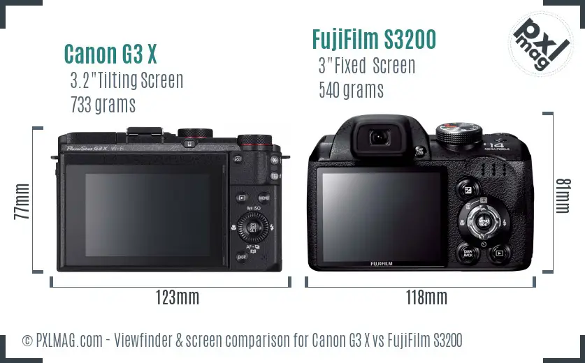 Canon G3 X vs FujiFilm S3200 Screen and Viewfinder comparison