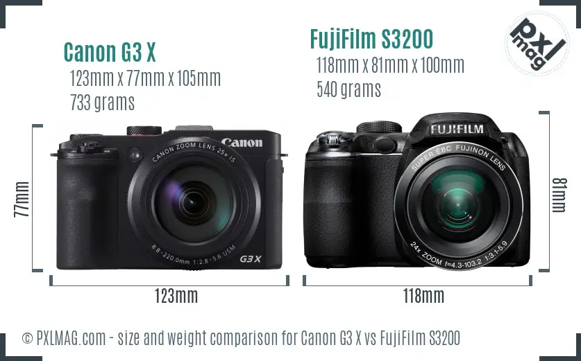 Canon G3 X vs FujiFilm S3200 size comparison