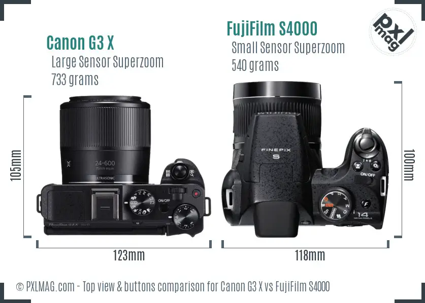 Canon G3 X vs FujiFilm S4000 top view buttons comparison