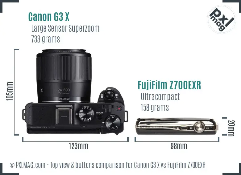 Canon G3 X vs FujiFilm Z700EXR top view buttons comparison