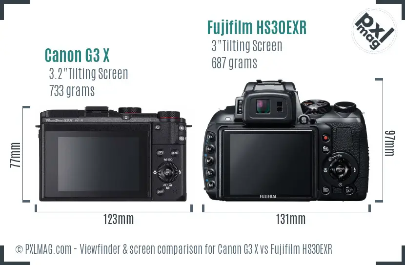 Canon G3 X vs Fujifilm HS30EXR Screen and Viewfinder comparison Canon G3 X vs Fujifilm HS30EXR Screen and Viewfinder comparison
