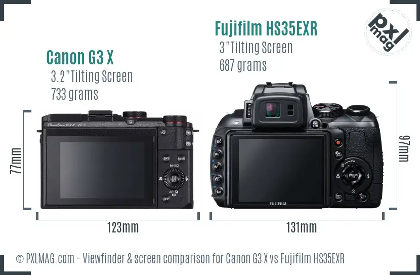 Canon G3 X vs Fujifilm HS35EXR Screen and Viewfinder comparison