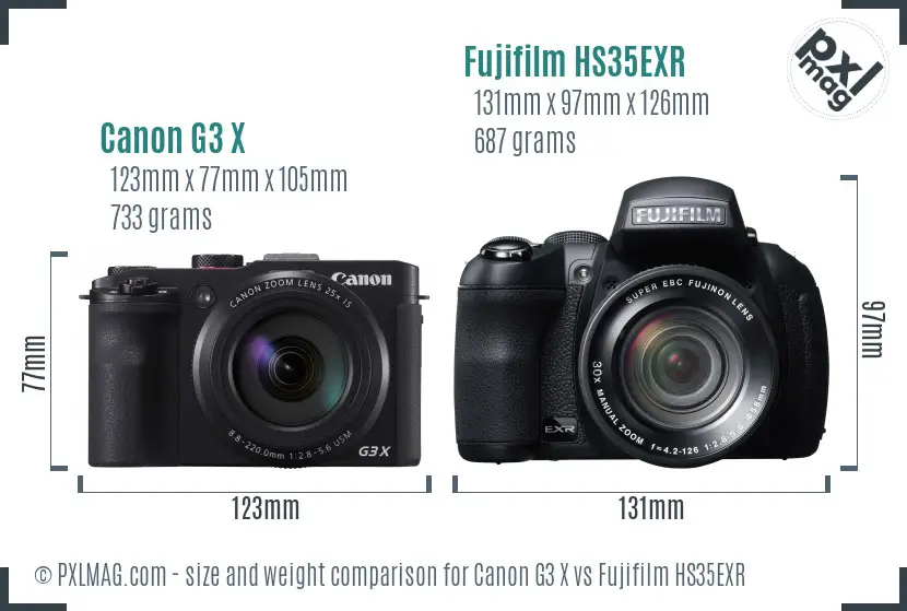 Canon G3 X vs Fujifilm HS35EXR size comparison