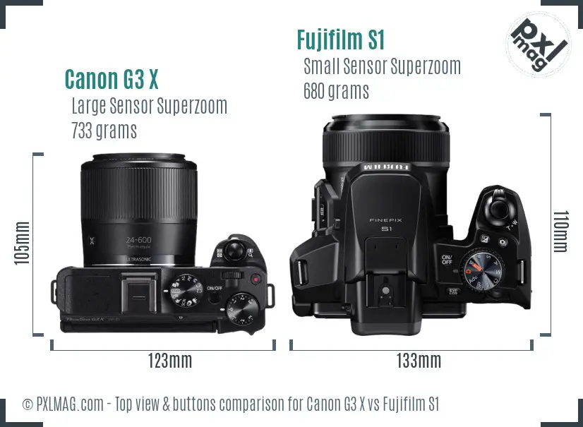 Canon G3 X vs Fujifilm S1 top view buttons comparison