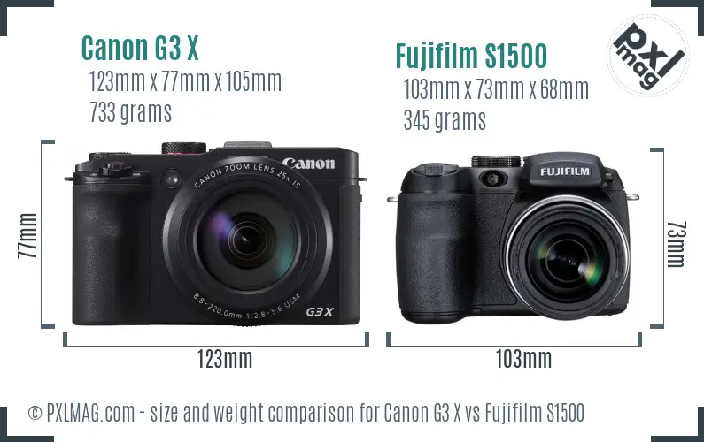 Canon G3 X vs Fujifilm S1500 size comparison