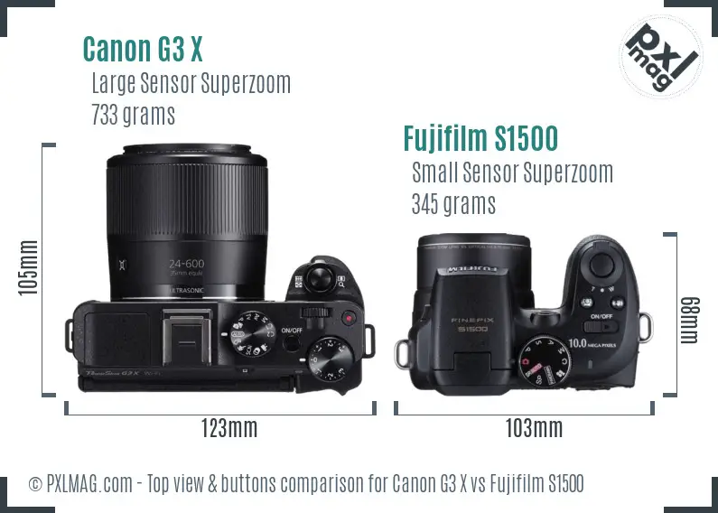 Canon G3 X vs Fujifilm S1500 top view buttons comparison