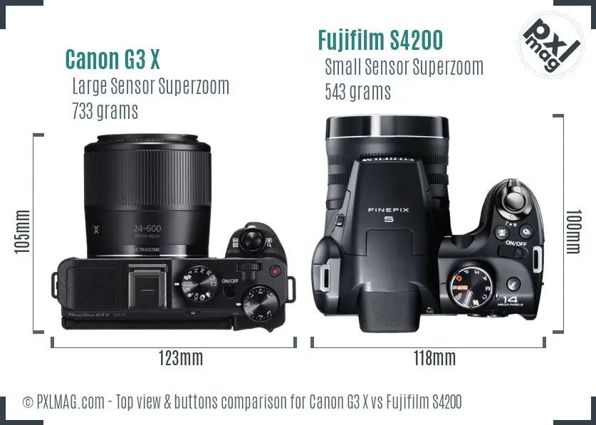 Canon G3 X vs Fujifilm S4200 top view buttons comparison