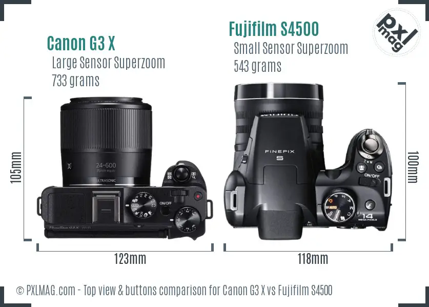 Canon G3 X vs Fujifilm S4500 top view buttons comparison