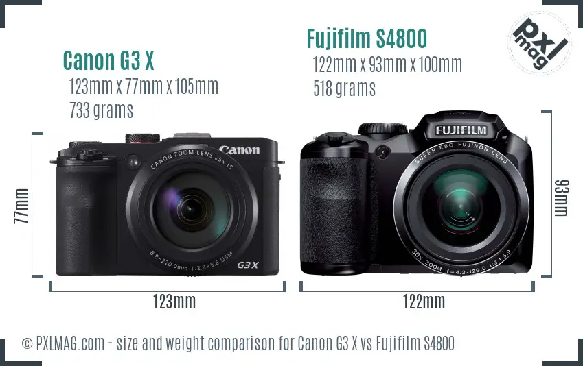 Canon G3 X vs Fujifilm S4800 size comparison