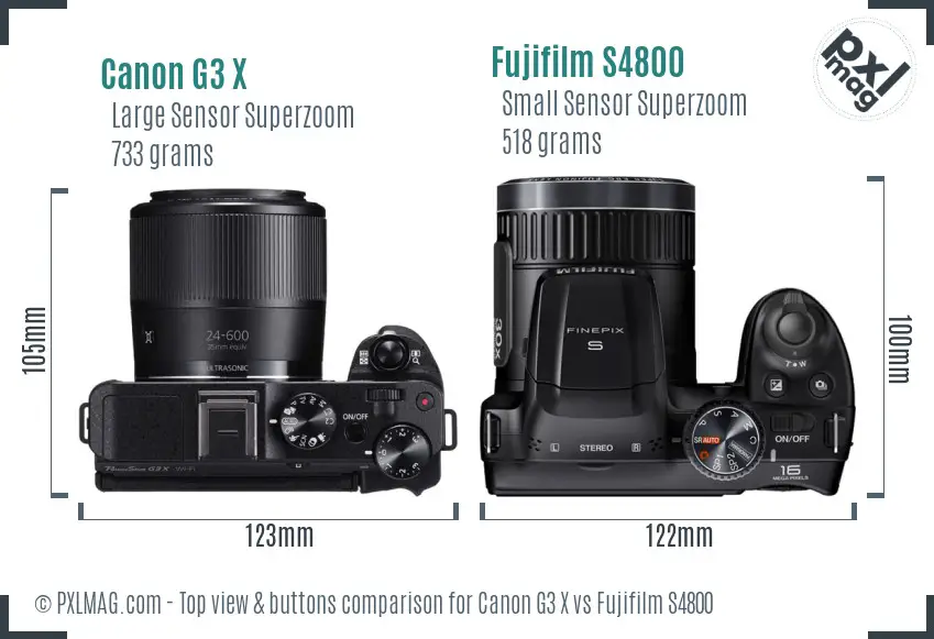 Canon G3 X vs Fujifilm S4800 top view buttons comparison