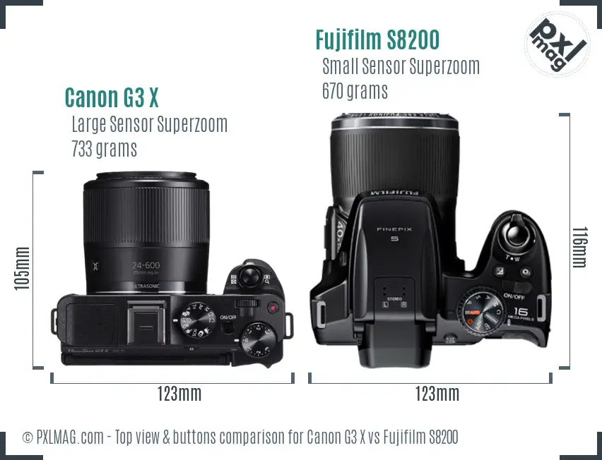 Canon G3 X vs Fujifilm S8200 top view buttons comparison