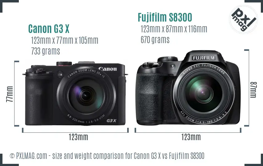 Canon G3 X vs Fujifilm S8300 size comparison