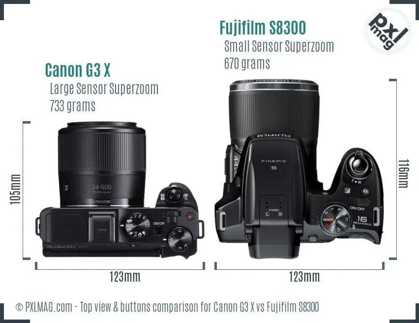 Canon G3 X vs Fujifilm S8300 top view buttons comparison