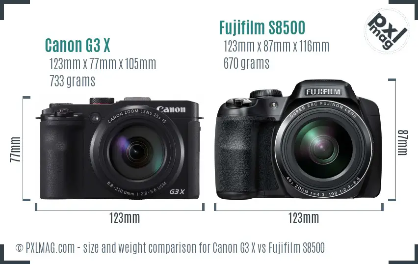 Canon G3 X vs Fujifilm S8500 size comparison Canon G3 X vs Fujifilm S8500 size comparison