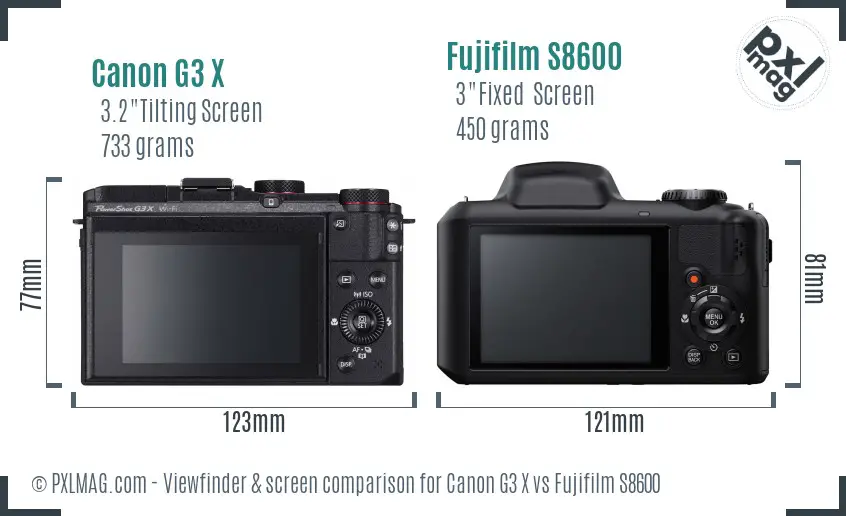 Canon G3 X vs Fujifilm S8600 Screen and Viewfinder comparison