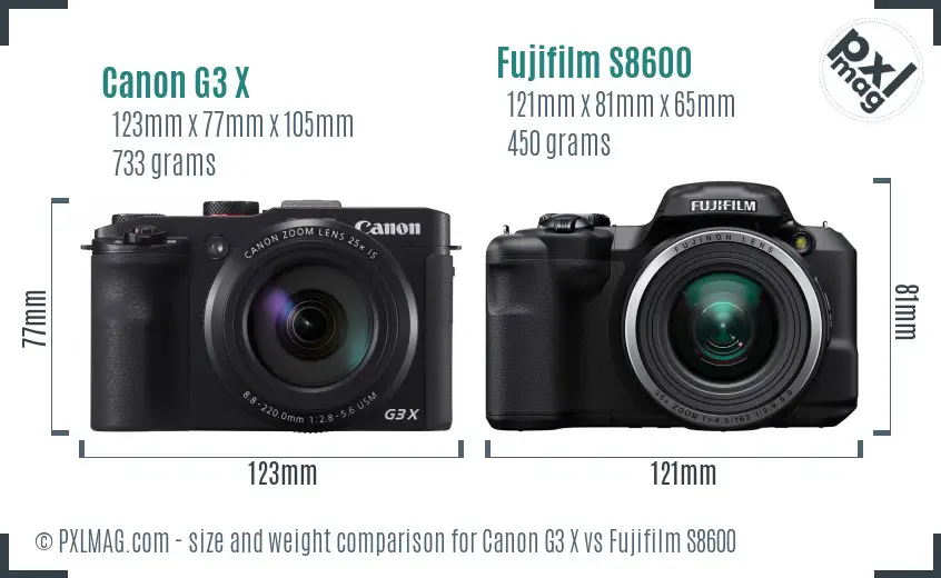 Canon G3 X vs Fujifilm S8600 size comparison
