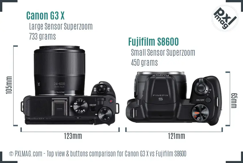 Canon G3 X vs Fujifilm S8600 top view buttons comparison