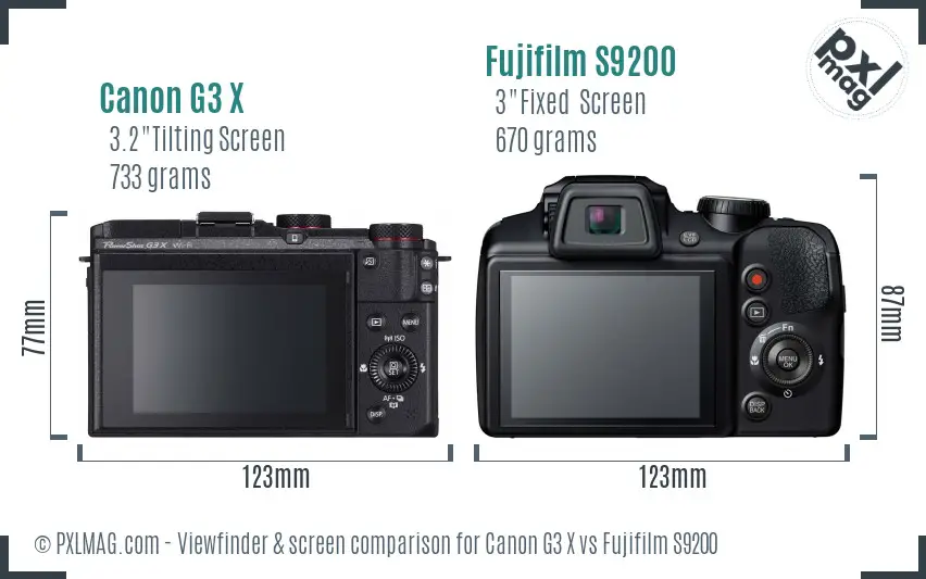 Canon G3 X vs Fujifilm S9200 Screen and Viewfinder comparison