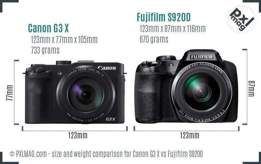 Canon G3 X vs Fujifilm S9200 size comparison