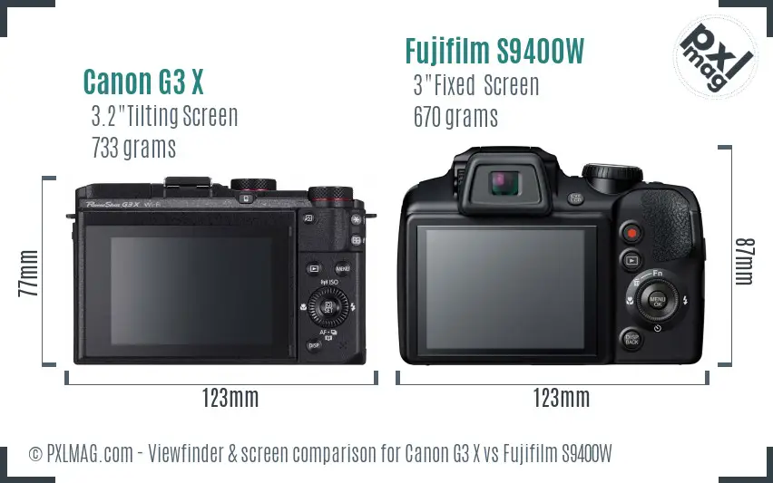 Canon G3 X vs Fujifilm S9400W Screen and Viewfinder comparison