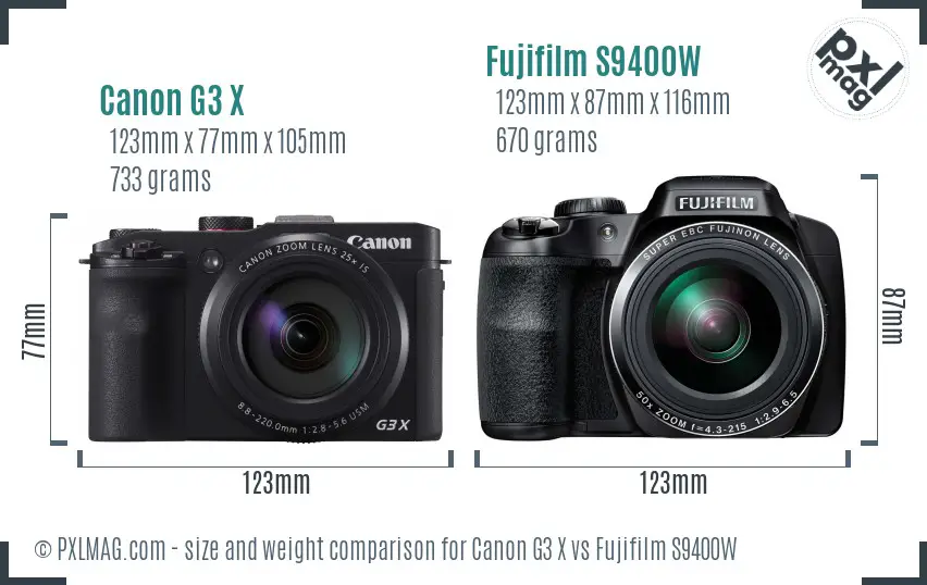 Canon G3 X vs Fujifilm S9400W size comparison