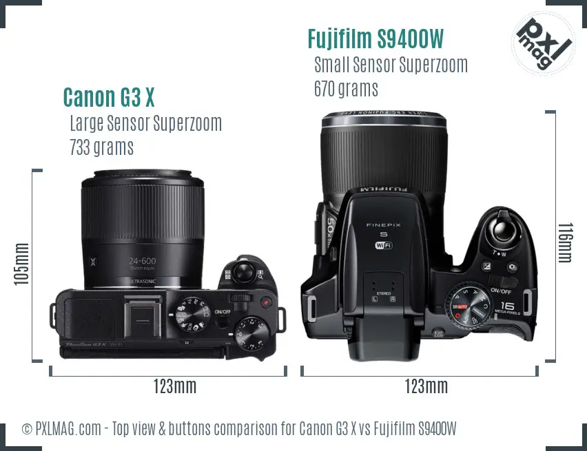 Canon G3 X vs Fujifilm S9400W top view buttons comparison