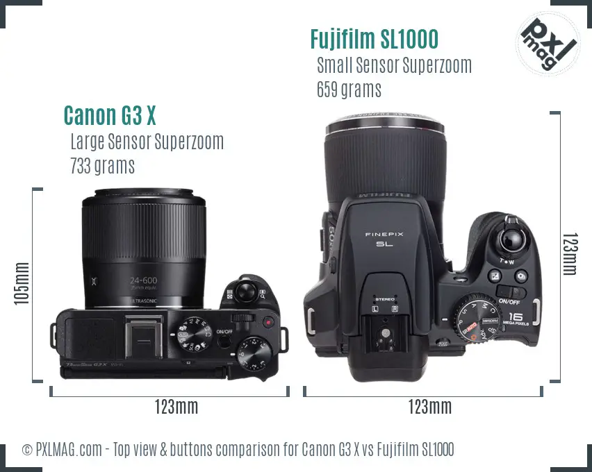 Canon G3 X vs Fujifilm SL1000 top view buttons comparison
