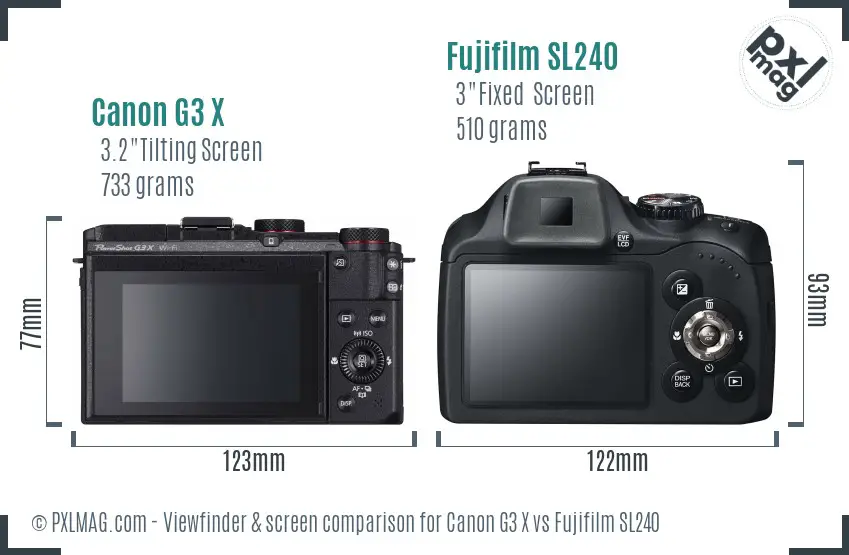 Canon G3 X vs Fujifilm SL240 Screen and Viewfinder comparison