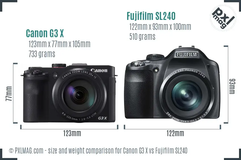 Canon G3 X vs Fujifilm SL240 size comparison