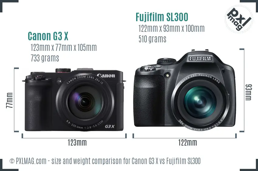 Canon G3 X vs Fujifilm SL300 size comparison