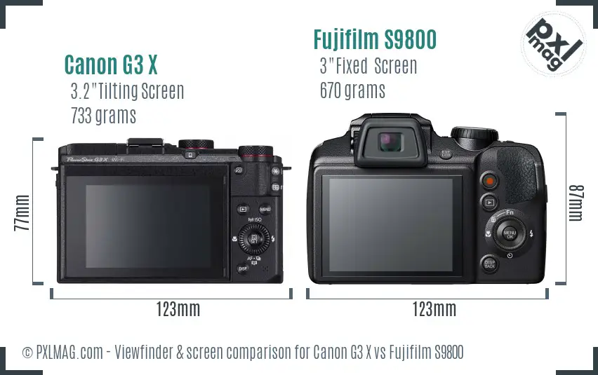 Canon G3 X vs Fujifilm S9800 Screen and Viewfinder comparison